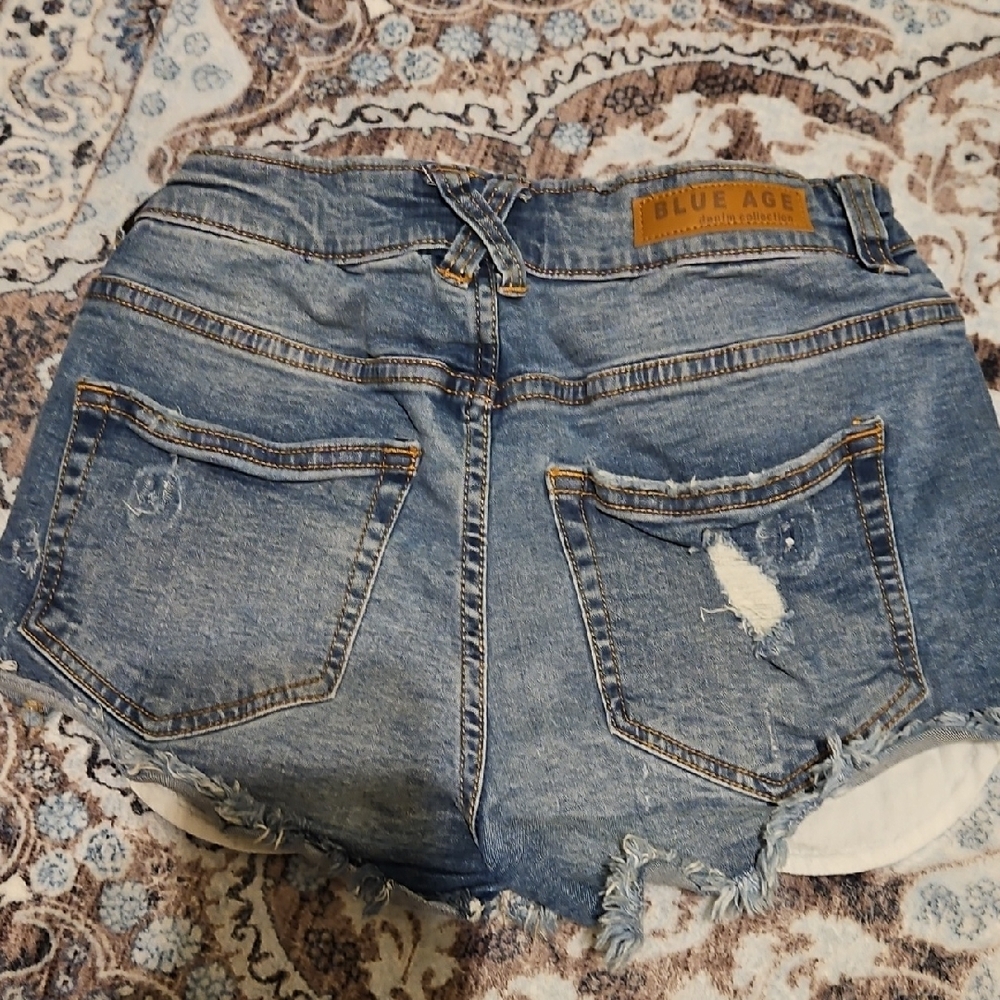 Blue Distressed Jean Shorts - Picture 3 of 7